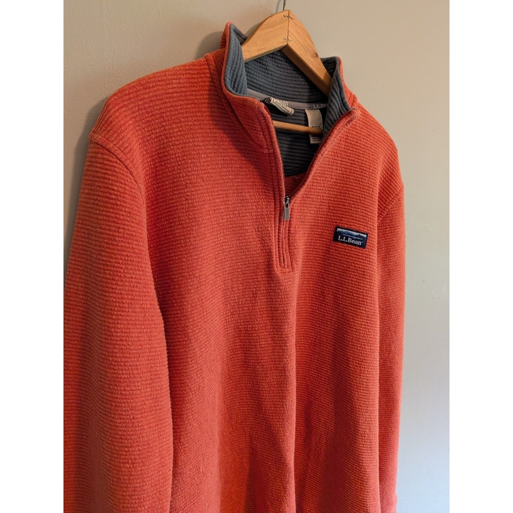 LL Bean Quarter Zip Ribbed Pullover Orange Mens L Hiking Camping Outdoor 520811